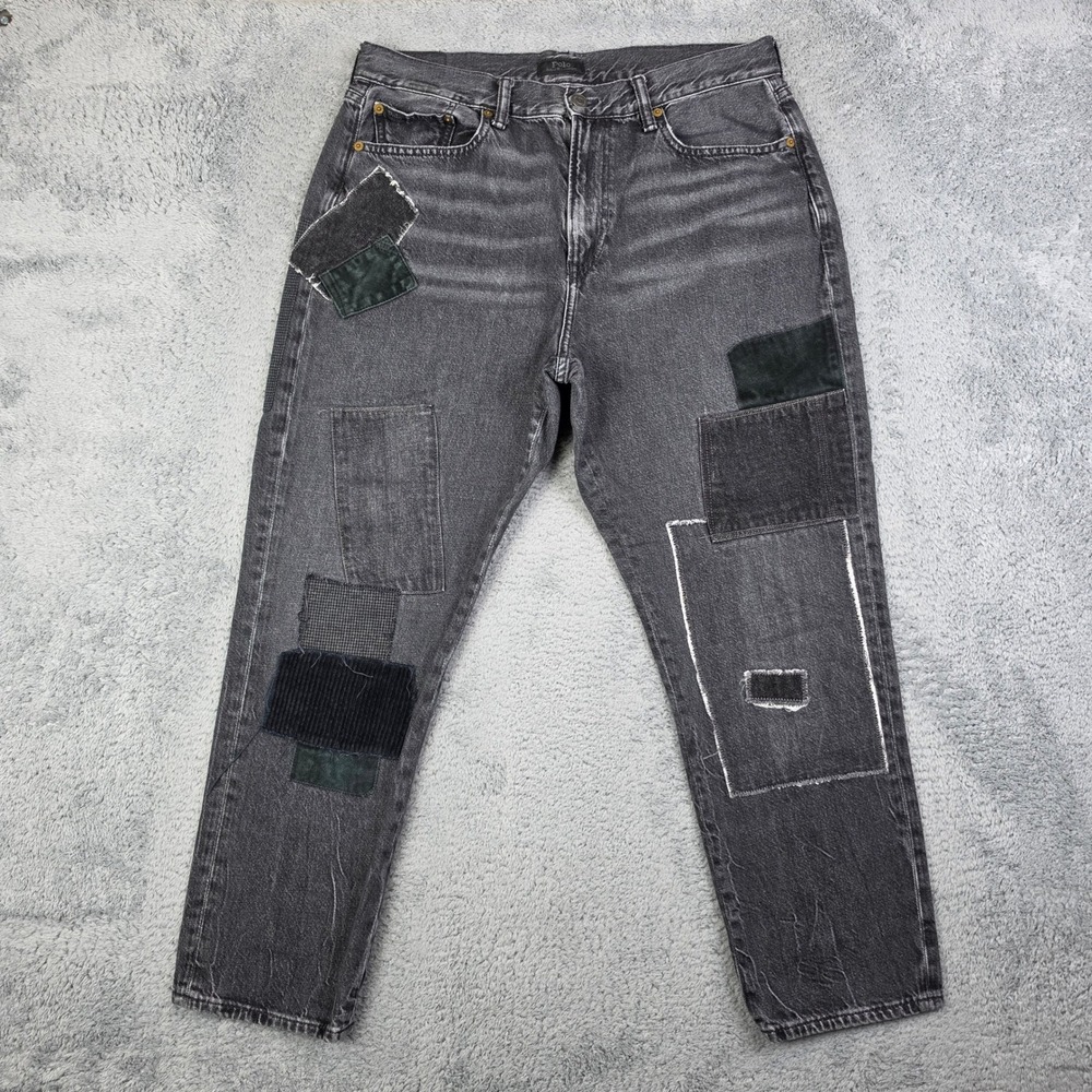 Polo Ralph Lauren Avery Boyfriend Jeans Womens 30 Black Patchwork Distressed DIY